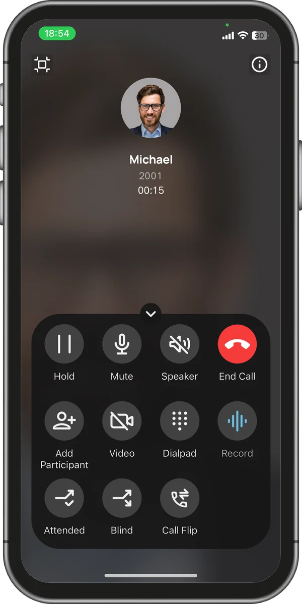 Yeastar Linkus mobile app during a call
